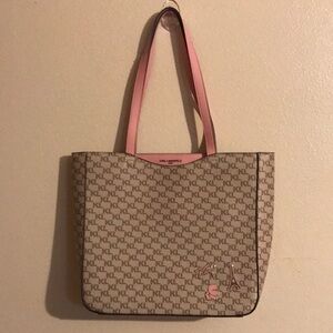 Karl Lagerfeld Beige Monogram Tote with Pink Trim